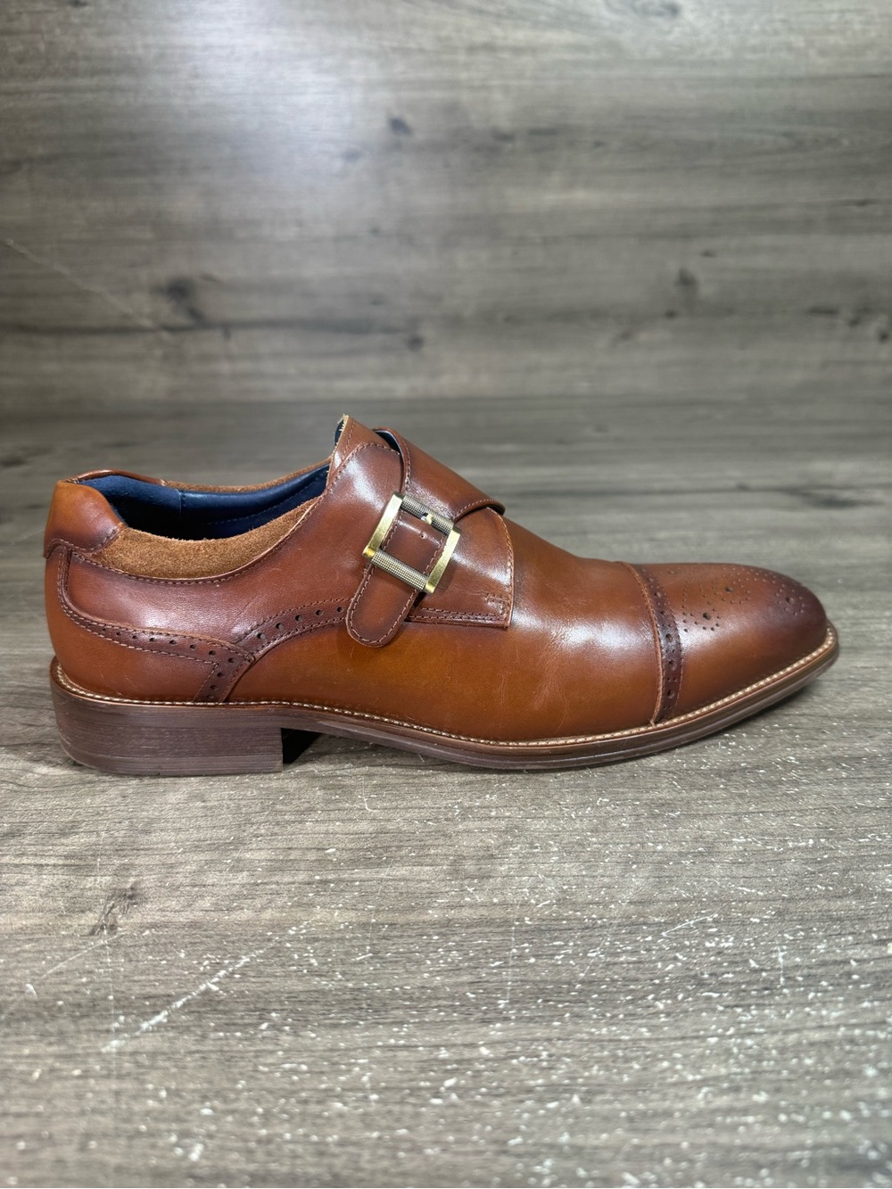Stacy Adams Mathis 25540-221 Mens 8.5 M Cognac Leather Monk Strap Dress Shoes